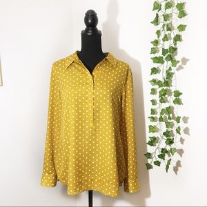 Ann Taylor | Yellow & White Polka Dot Button Down